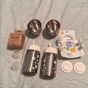 2 Organickidz Stainless Steel Baby Bottle Set with Accessories